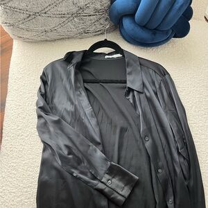 Abercrombie black satin/silk button up